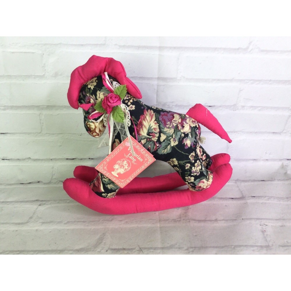 Loomco Victorian Lane Plush Stuffed Rocking Horse Toy Floral Flowers Print Pink